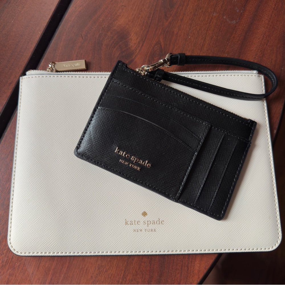 Kate Spade New York Cream Saffiano Leather Pouch & Black Wristlet Set - Picture 4 of 6